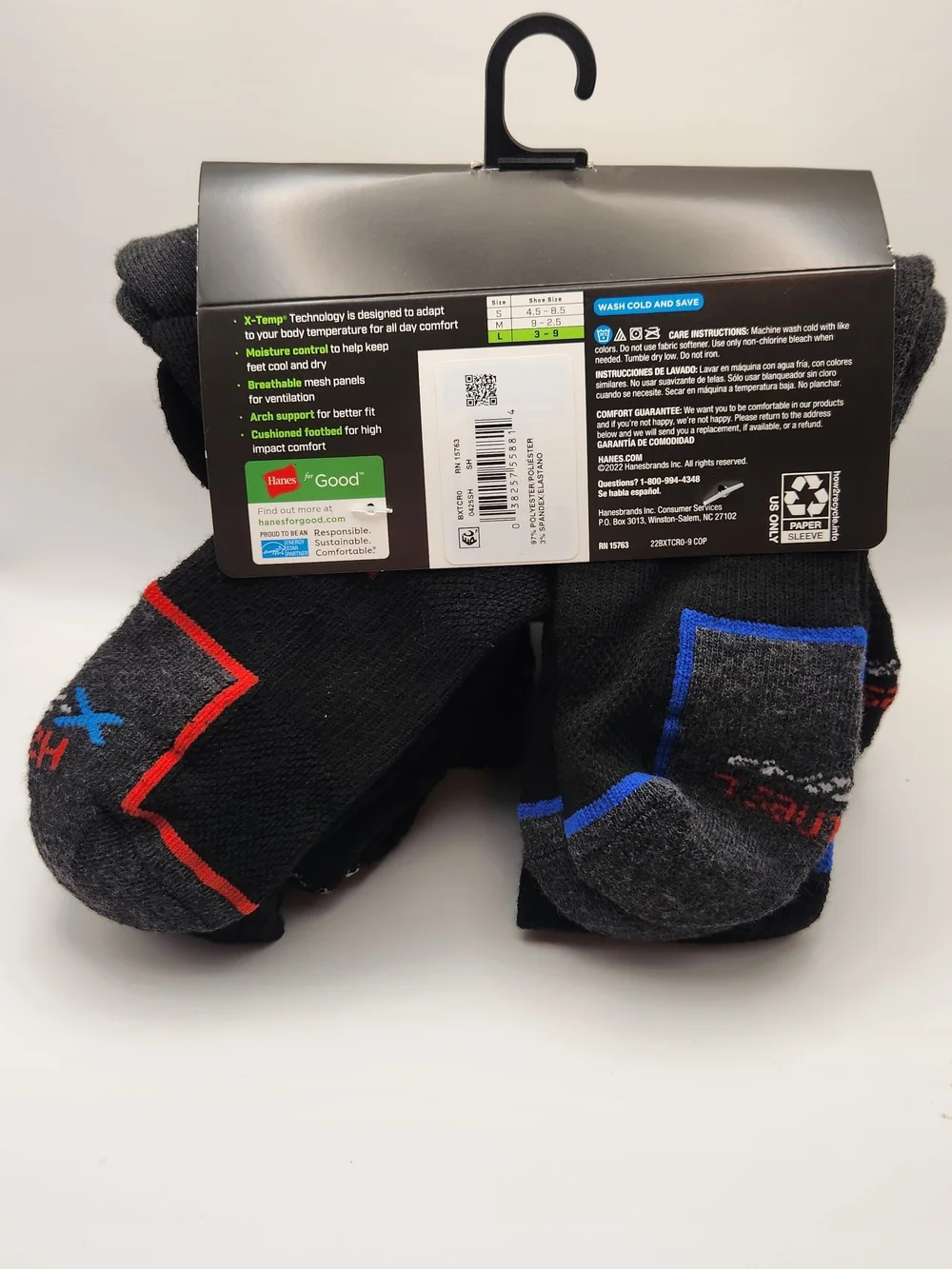 Hanes Performance Boys' Crew Socks - Black with Lime & Orange Accents